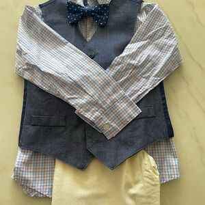 Nautica Boys Navy Polka Dot Bow Tie & Plaid Shirt Set